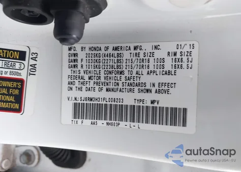 2015 Honda Cr-V Lx from USA, damaged, VIN 5J6RM3H31FL008203